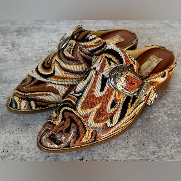 Band Of Gypsies Greta Mules Tapestry Slip-On Buckle brown Size 7 - Picture 1 of 10